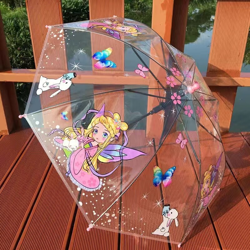 库洛米透明儿童雨伞新款公主小学生幼儿园耐用自动小孩雨伞塑料伞|undefined
