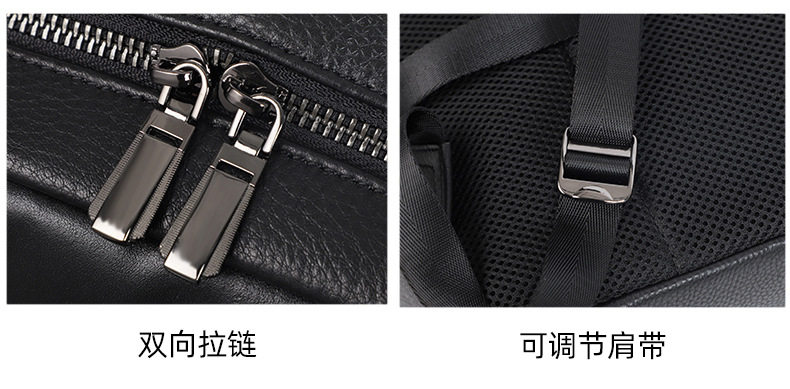 Ba lô da bò lớp đầu cho nam, kiểu dáng tối giản, đa chức năng, ngăn laptop 15 inch — Màu đen chi tiết 8