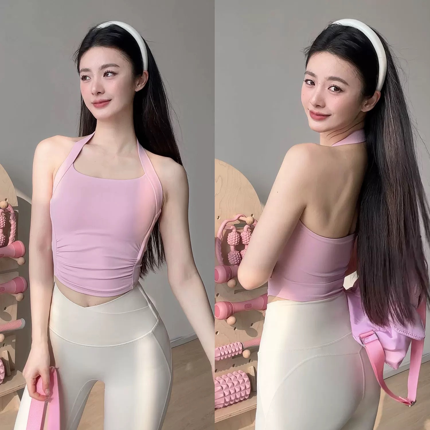 Hanging Neck Yoga Vest Paramilia Fixed Chest Pad Sports Underwear Fitness Pleated Yoga Suit Integrated Bra 1647