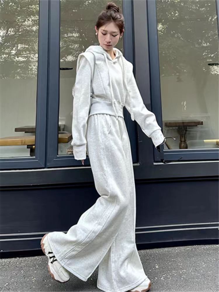 001 Herfststijl Sportkleding Dames, Losse pasvorm, Hoodie Sweatshirt, Modieuze Wijde Broek Tweedelige Set Voor Dames_voghion.com