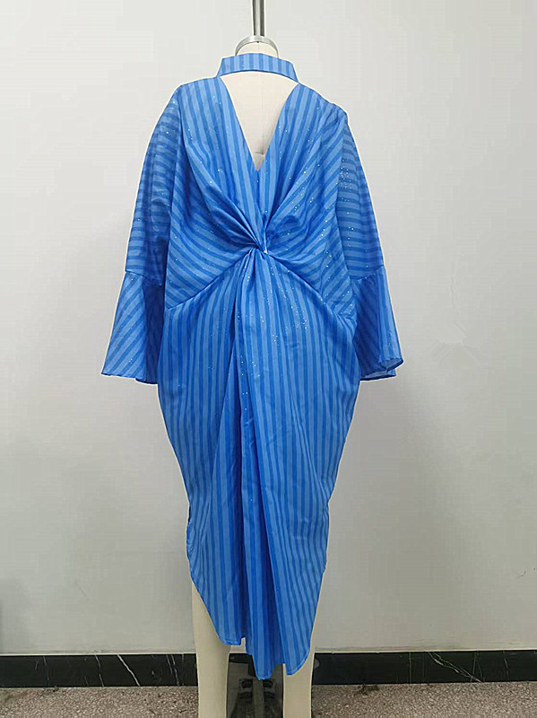 Gestreepte plus size jurk voor dames casual met strass_voghion.com