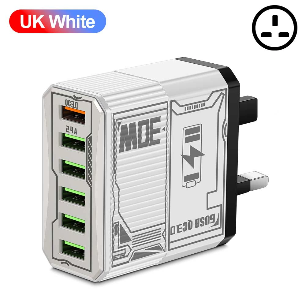 6-в-1 зарядное устройство Mecha BK304, QC3.0 многопортовое USB с PD25W, варианты вилок EU/US/UK