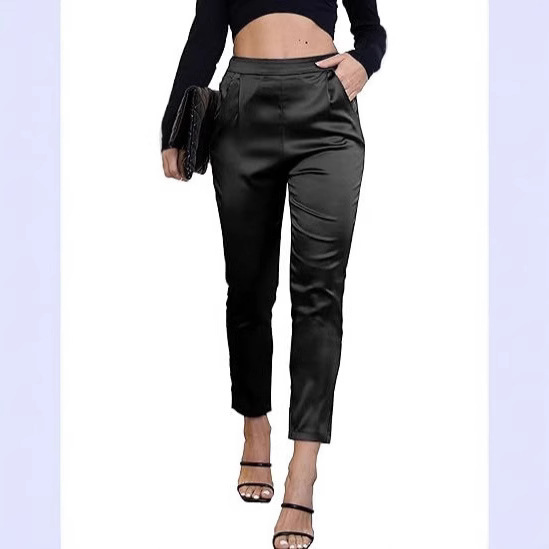 2025 New Amazon Women's High Waist Satin Elegant Casual Loose Cropped Pants Simple Fashion Wide Leg Pants 2025 New Amazon Women's High Waist Satin Elegant Casual Loose Cropped Pants Simple Fashion Wide Leg Pants