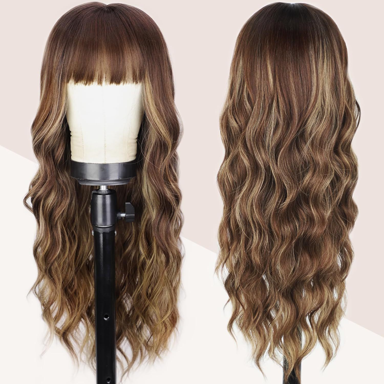 Synthetic Long Wavy Wig With Bangs Gradient Big Wave Hairpiece_voghion.com