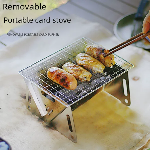 Foldable Card-Type Stove Stainless Steel Firewood Stove Barbecue Stove Wood Charcoal Stove Multifunctional Camping Portable Stove
