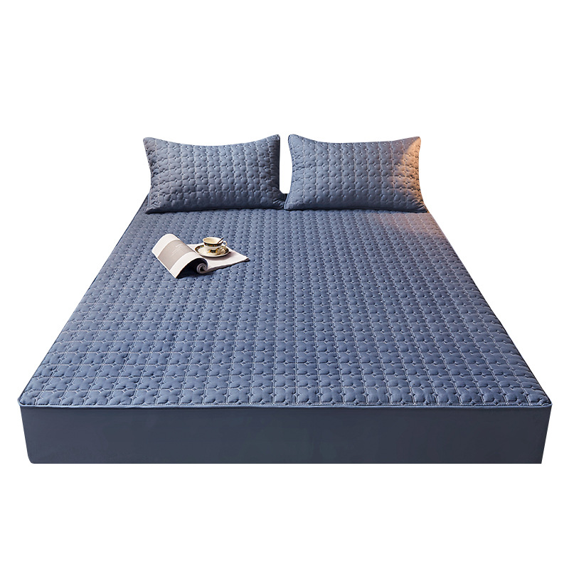 Single-piece Pure Cotton Quilted Protector, Solid Color Thickened Mattress Hotel Bed Cover, Available For Wholesale_voghion.com