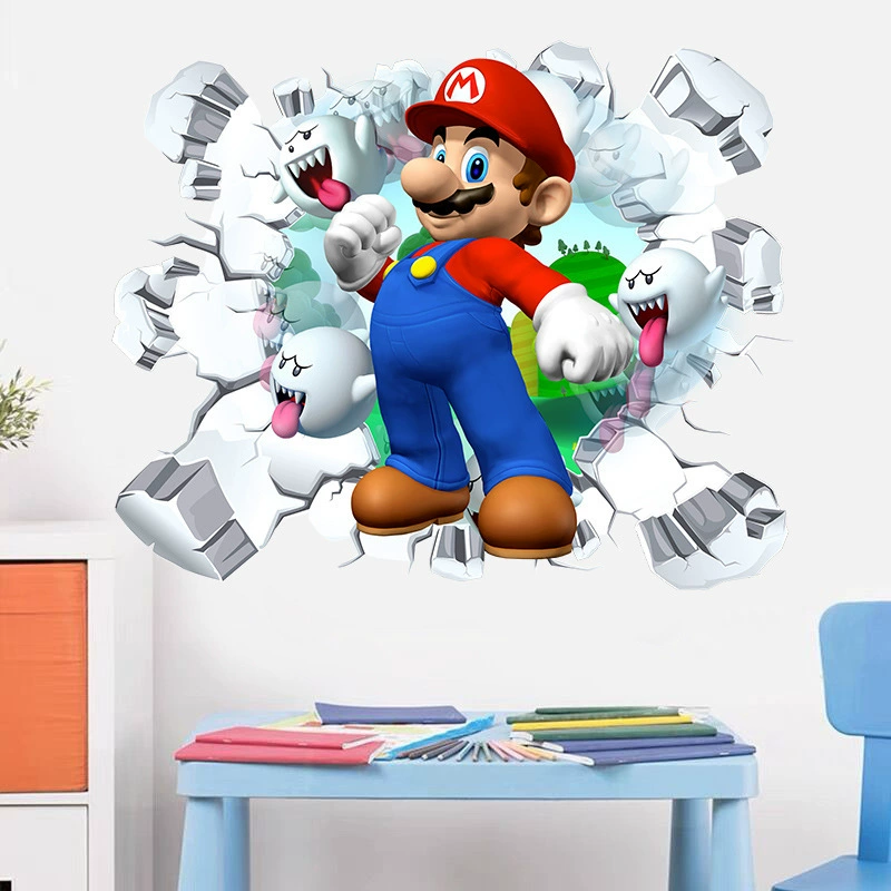 3D наклейки для стен с Марио, анимация, детская комната, декор для стен, граффити, игровые наклейки, самоклеящиеся стикеры