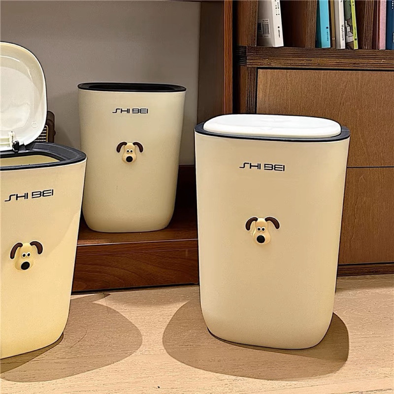 Trash Can Home 2024 New Style High Color Value Living Room Bedroom Bathroom with Lid Press Type Internet Popular Bucket Cream Style