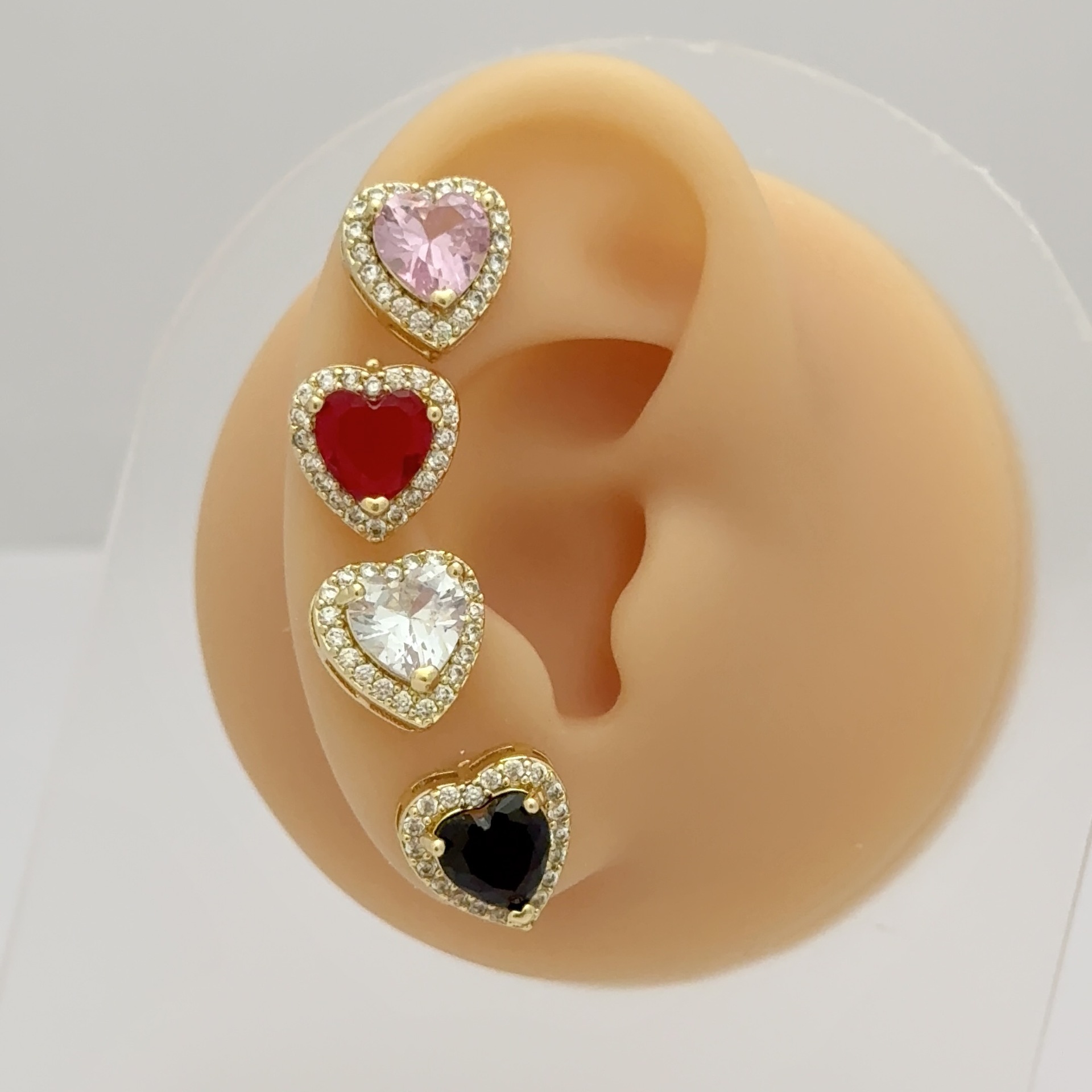 欧美市场热门批发心形桃心保色纯铜镶锆石彩色耳钉耳饰18K高品质