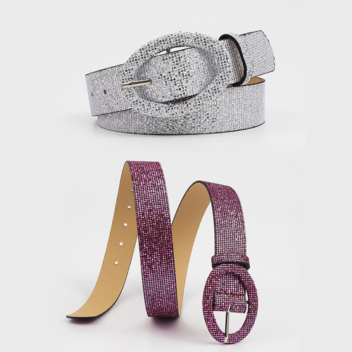  Glitter Belt European and American Foreign Trade Fashion Women's Japanese Buckle Shiny PU Belt Women's Wholesale