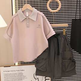 校园风polo衫童装男童夏装套装2026新款儿童夏季珠地棉短袖两件套