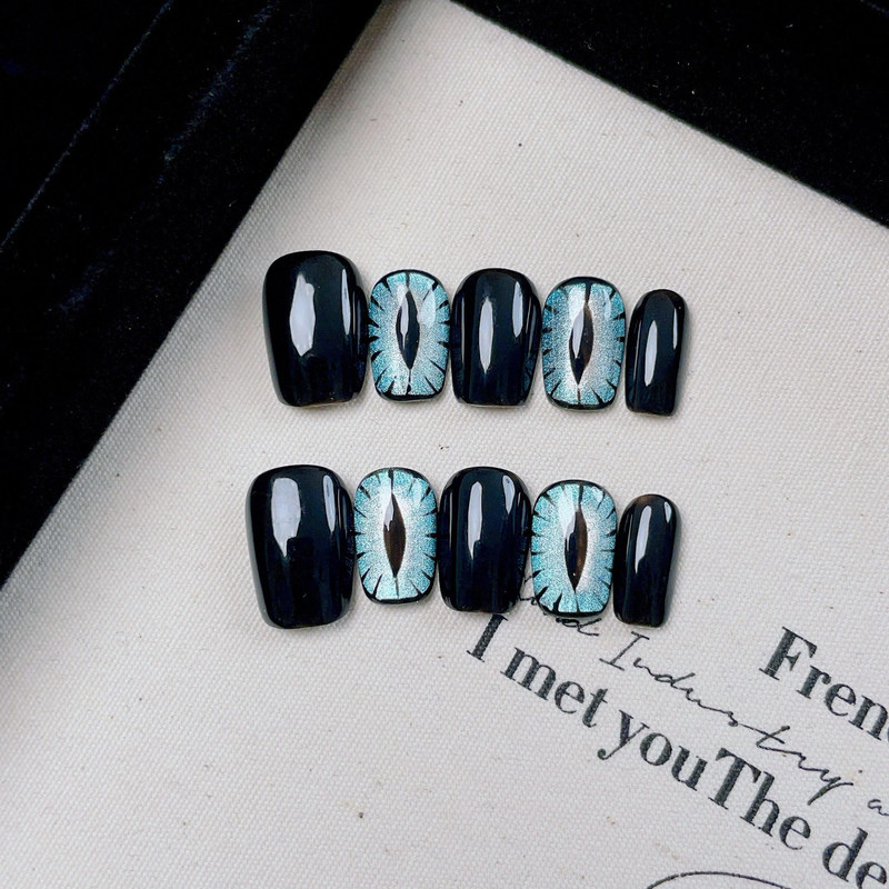 Pure hand-worn armor explosions blue cool cat's eye finished high-end short detachable fingernail patch wholesale