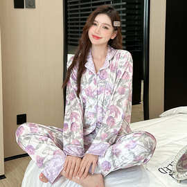 2025抖店加厚睡衣女 女款反领开胸金钻绒 时尚家居服套装 -四码