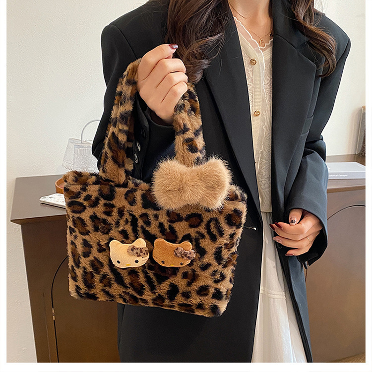 Leopard HelloKitty Shoulder Underarm Bag Y2K Casual Girl Kt Cat Furry Autumn Satchel Handbag Leopard HelloKitty Shoulder Underarm Bag Y2K Casual Girl Kt Cat Furry Autumn Satchel Handbag