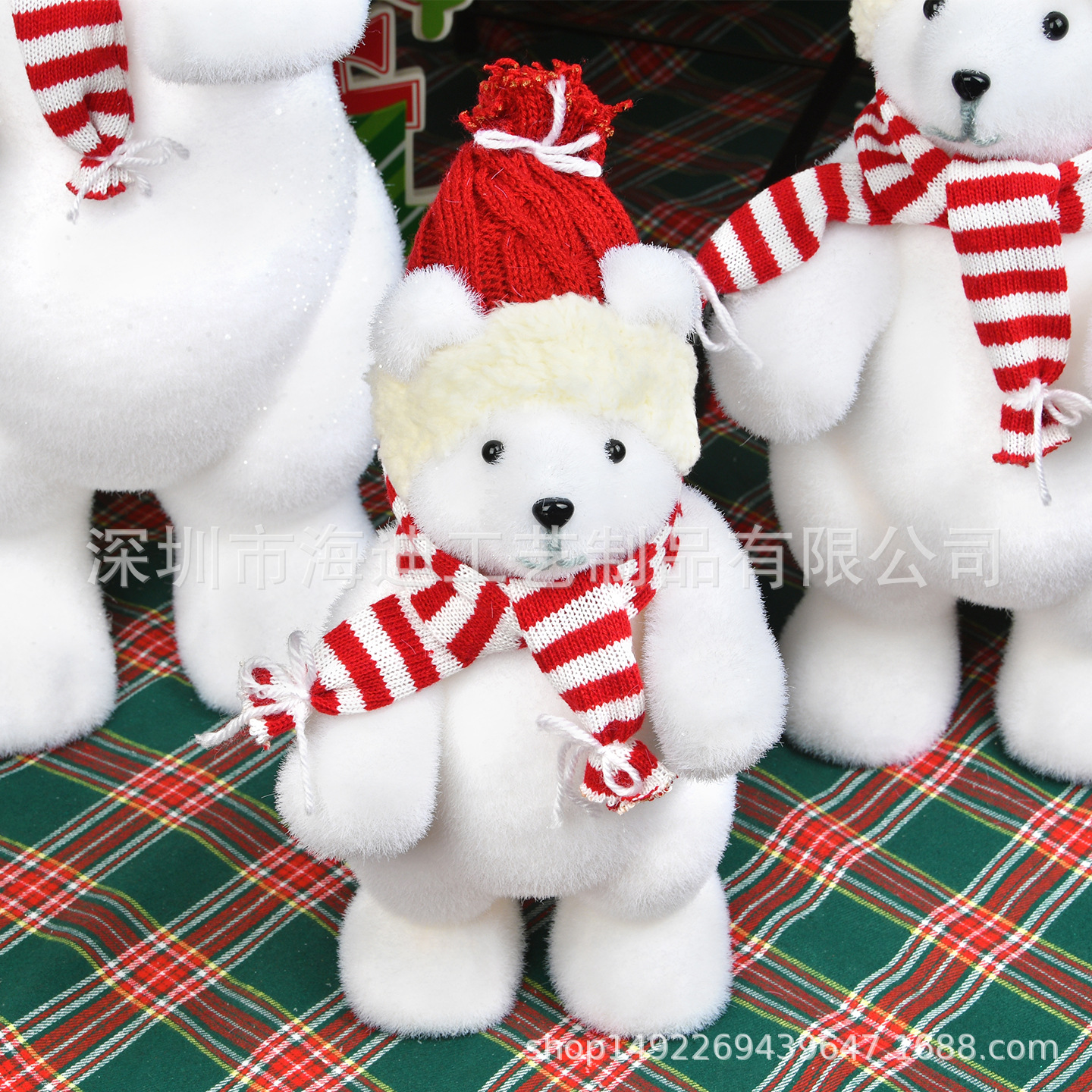 Decoraciones navideñas grandes y medianas pequeñas rojas y blancas flocado osos adornos de ventanas de exposición decoración osos adornos de bebé