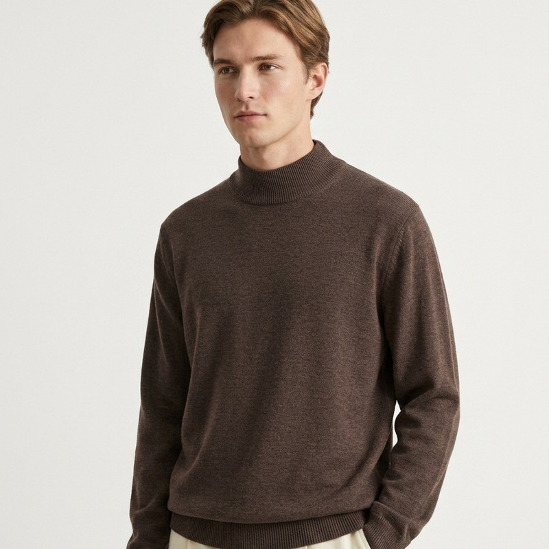 New autumn and winter men's half-turtleneck sweater, solid color pullover knit, Korean-style trendy and versatile warm base layer New autumn and winter men's half-turtleneck sweater, solid color pullover knit, Korean-style trendy and versatile warm base layer
