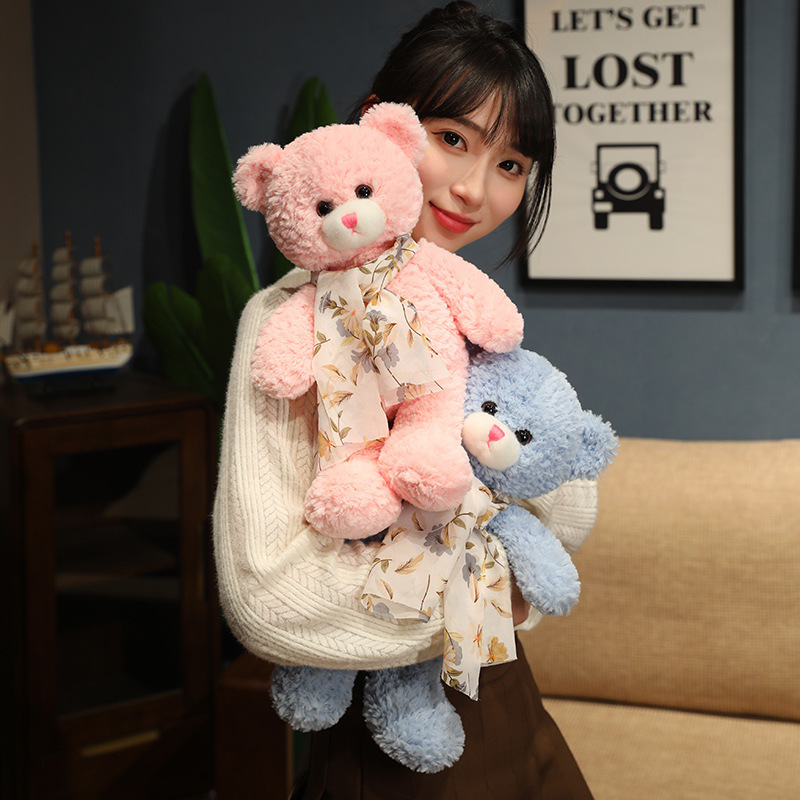 New Style Simple Silk Scarf Teddy Bear Doll Plush Toy Bear Hugging Bear Doll Children's Pacifying Muppet Doll