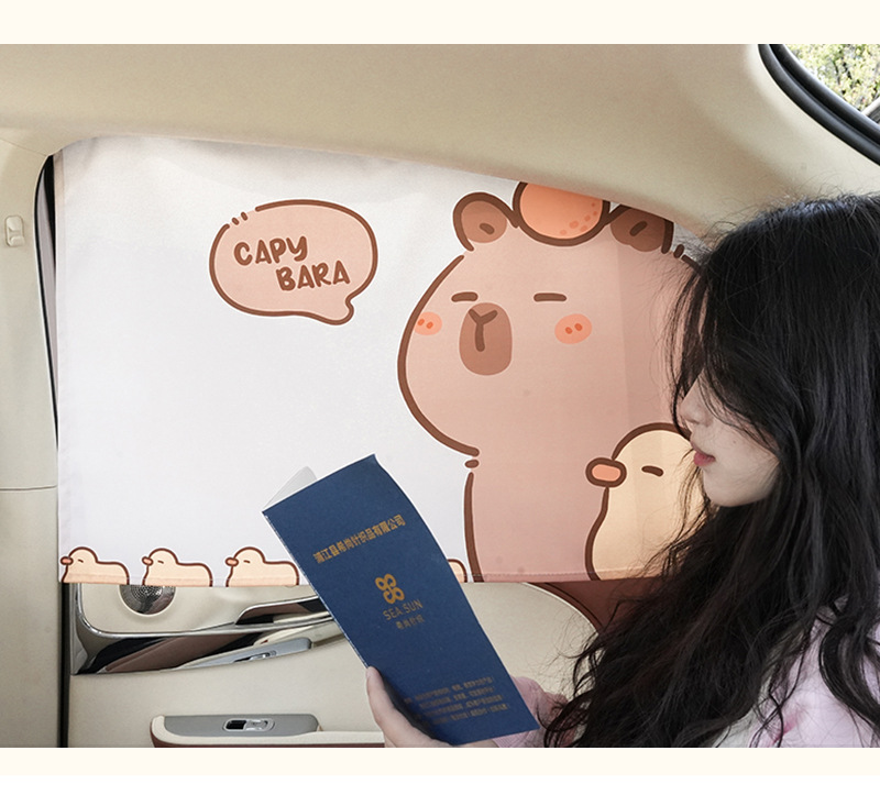 Capybara Car Track Curtains for All Seasons, Sun Protection Car Sunshades, Side Curtains, Capibara Car Sunshades