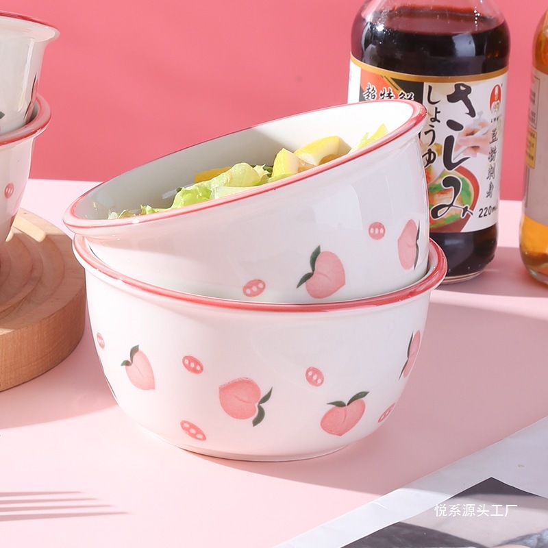 ピーチボウルとディッシュセット、ボウルとプレート、家庭用一人用食器、陶器の丼、ヌードルボウル、かわいいベーキングパン、クリエイティブウォーターフレッシュシリーズ|undefined