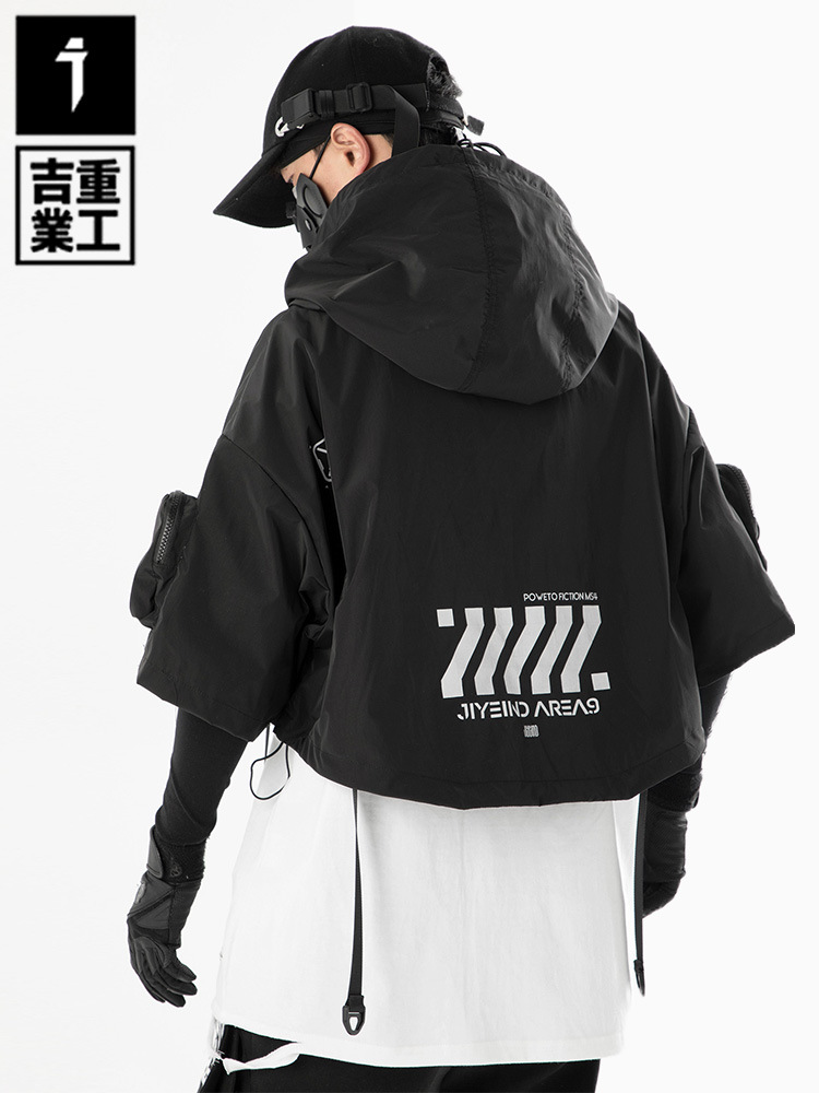Chaqueta con Capucha de Estilo Funcional de Primavera/Verano de Jiyue Heavy Industries, Estilo Nacional, Holgada, Informal, Hip-Hop, Marca de Moda para Hombre
