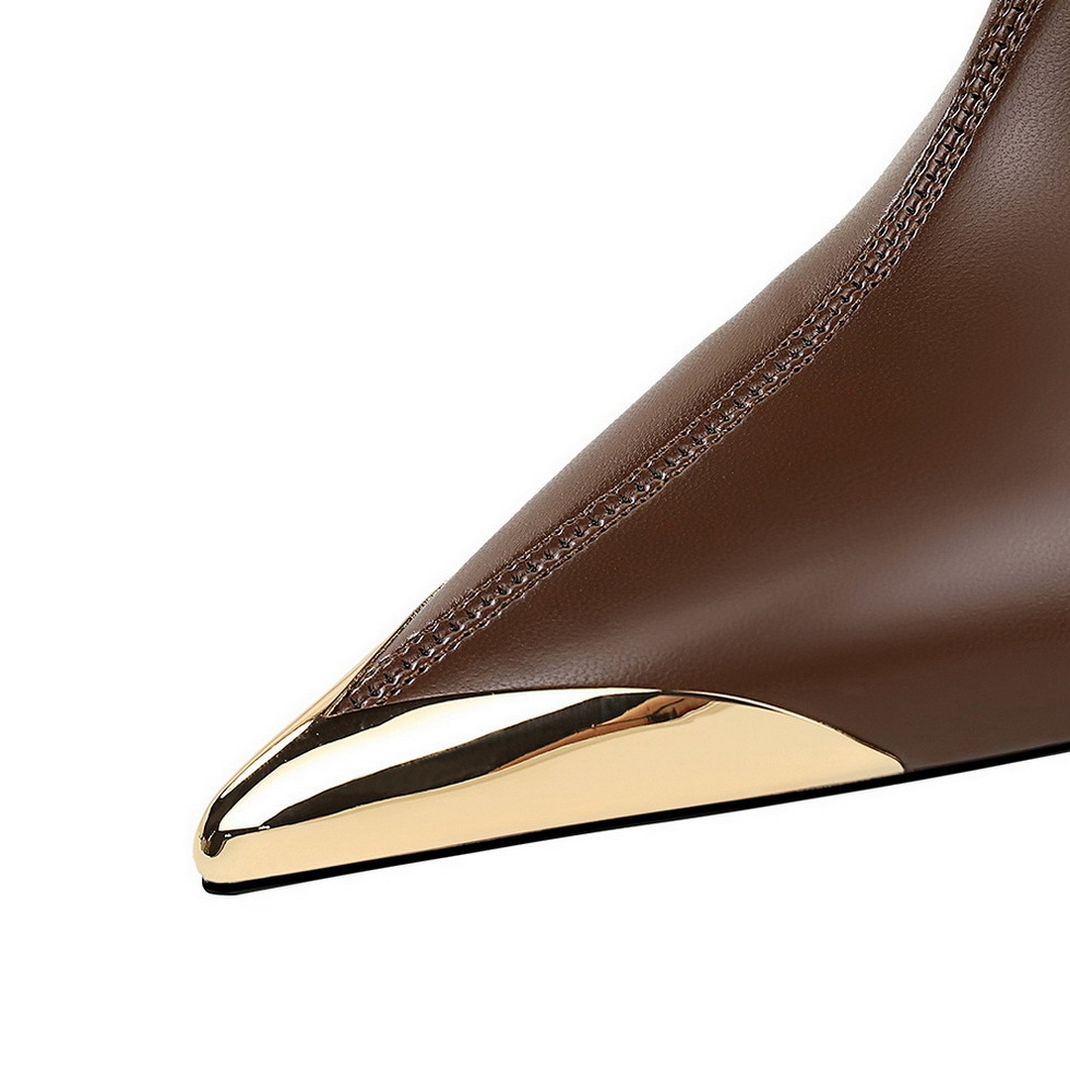 319-A11 Korean Style Simple Autumn Winter New Light Luxury Women's Thin Mid Heel Pointed Iron Toe Metal Decoration Short_vogvips.com