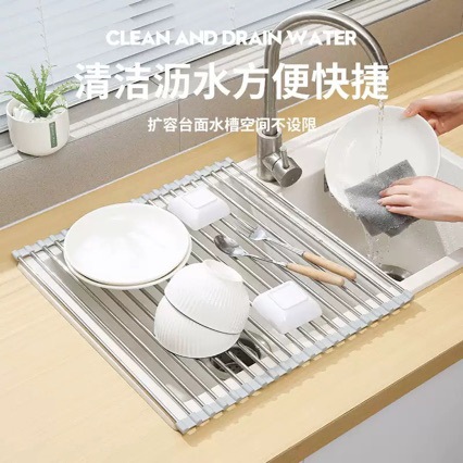 厂家直营可折叠不锈钢沥水架碗碟架水槽厨房置物架蔬菜水果控水架