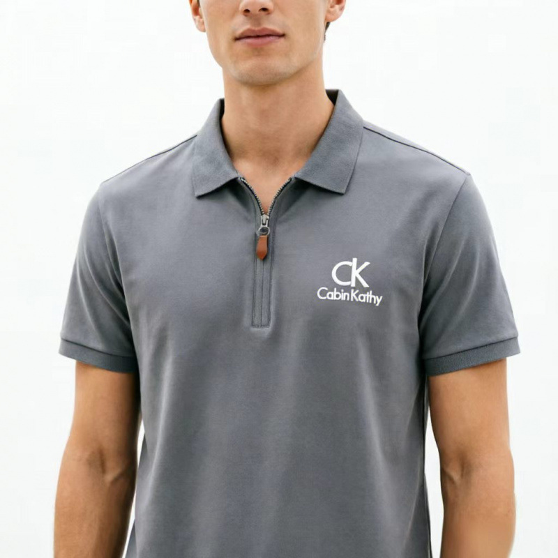 Men's Business Polo Shirt Summer Short-Sleeved Half-Zip Trendy Ck Embroidered Logo Cross-Border Top Men's Business Polo Shirt Summer Short-Sleeved Half-Zip Trendy Ck Embroidered Logo Cross-Border Top