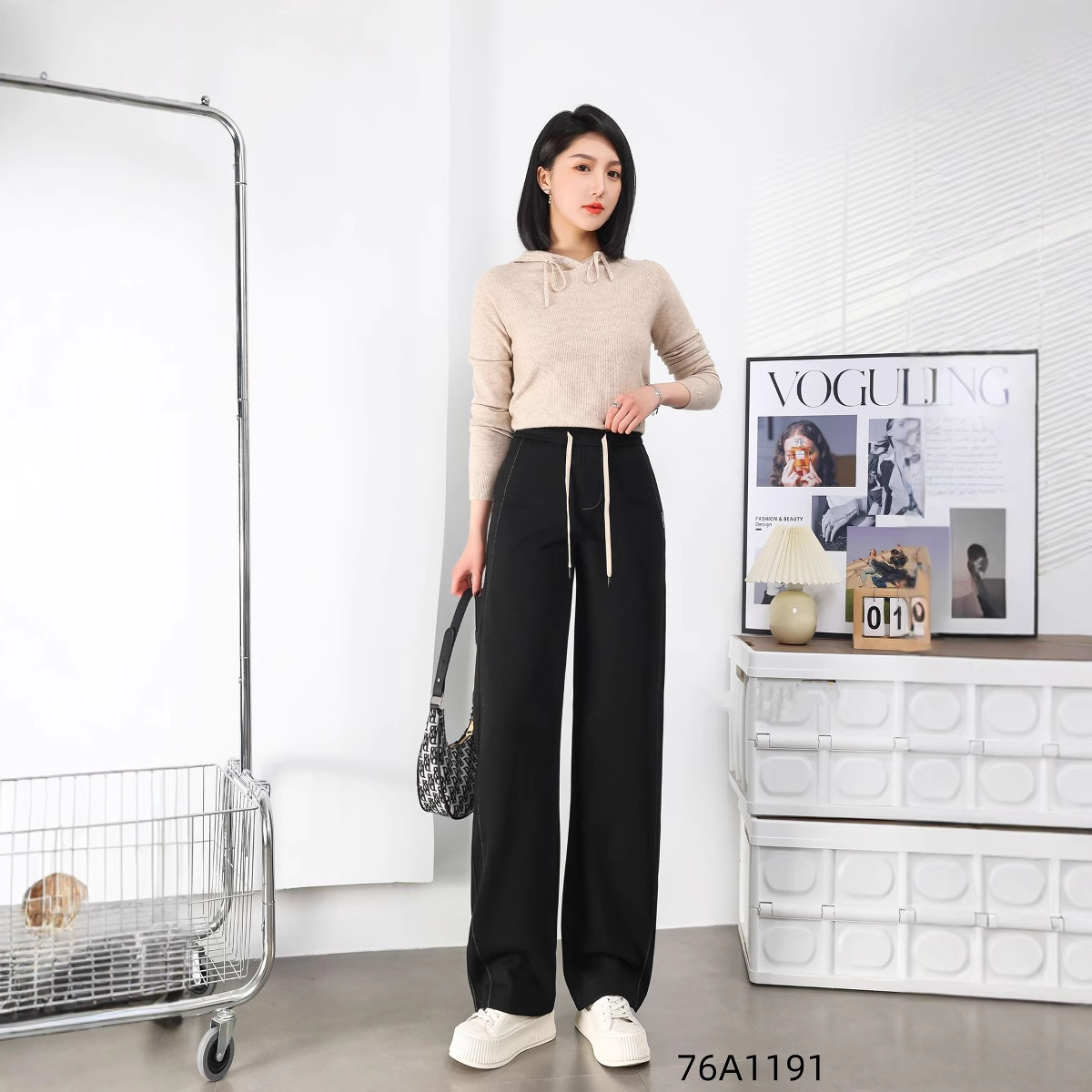 宽松直筒新款高腰拖地休闲裤弯刀女裤2024秋冬显腿长百搭显瘦时髦