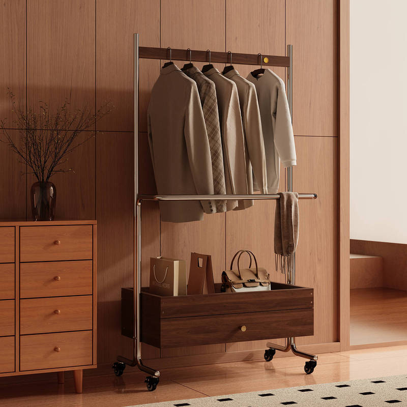 Solid Wood Clothes Hanger Floor-Standing Bedroom High-End Home Indoor Clothes Drying Rack Removable Multi-Functional Coat Rack