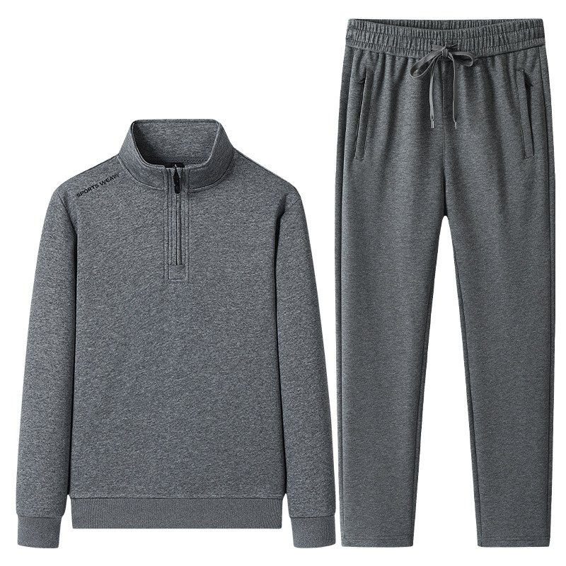 Trajes deportivos de algodón transfronterizo primavera y otoño para hombres medio cremallera de cuello de mediana edad jersey casual camiseta pantalón recto