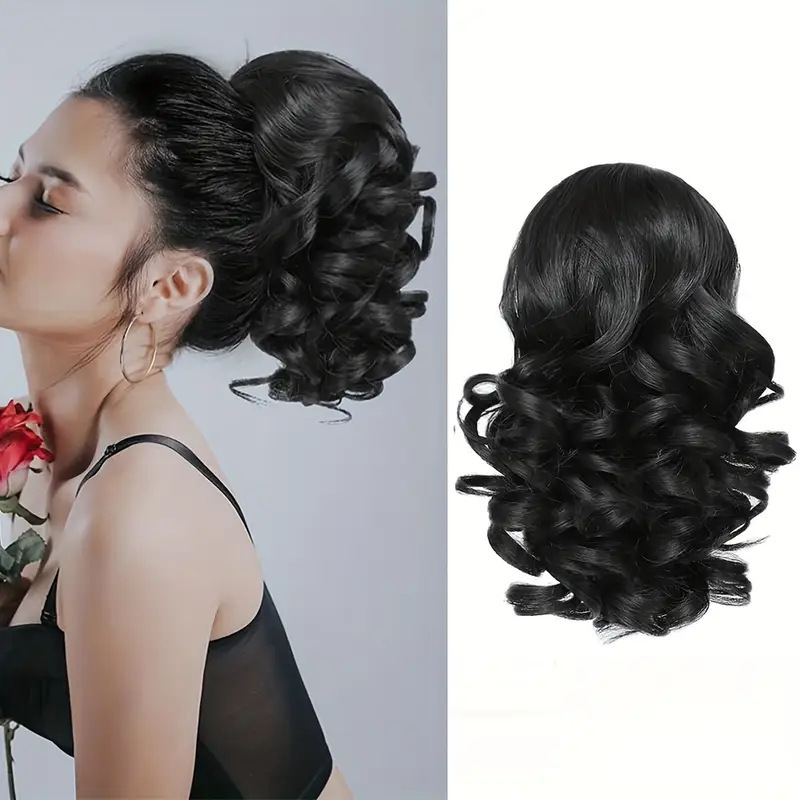 外国貿易女性用ウィッグクリップ、ショートローマンカーリーポニーテール、マルチカラー、ヘアスタイル変更、気質変更、大型クリップ、卸売|undefined