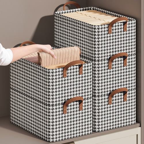 Clothes storage box, home wardrobe, trousers and clothing layered basket, cotton and linen fabric folding storage box, seasonal artifact