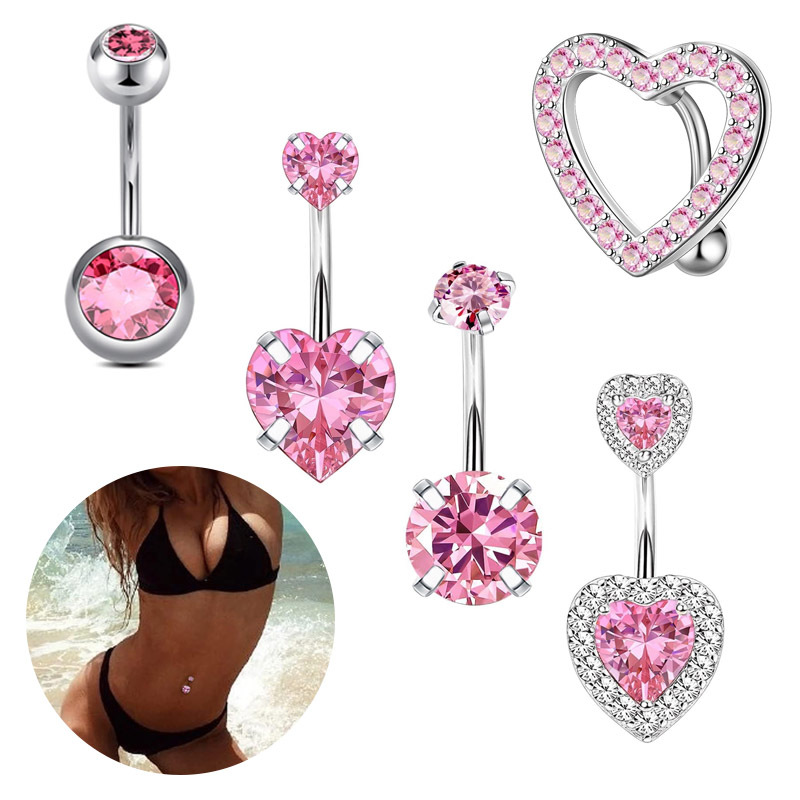 Anello invertito europeo e americano con micro pavé di zirconi a doppia testa, in acciaio inossidabile, per gioielli da ombelico_voghion.com