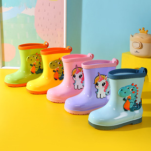 Cartoon Kidsren's Rain Boots for Boys and Girls, Non-Slip Water Shoes for Middle-Aged and Older Students, Velvet Rain Boots, Baby Cute Waterproof Shoes