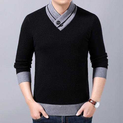 Spring and Autumn Men's Knitted Sweater, Fashionable Casual Mid- to Young-Aged Men's V-Neck Base Layer Sweater, Solid-Color Men's Sweater, Drop Shipping