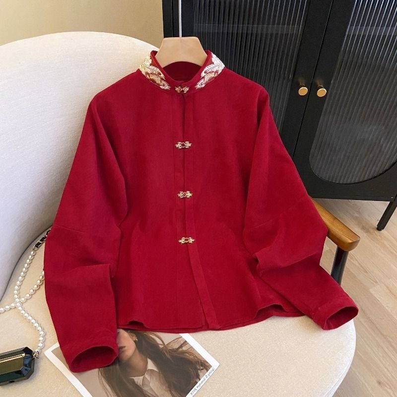 Autumn and Winter Layered Inner Shirt with Horse-Faced Skirt Chinese Style Top 2025 New Women's Light Luxury Red Shirt