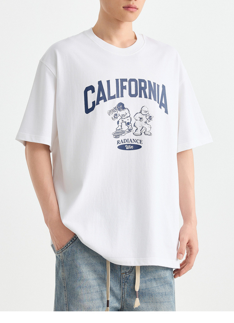 Áo thun nam cotton nguyên chất cổ tròn tay ngắn in họa tiết — Trắng (lớn hơn một thước) chi tiết 18