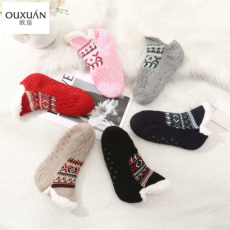 Короткие женские носки для пола на плоской подошве, оптовая продажа, осенне-зимние утолщенные нескользящие носки