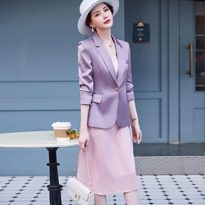 Acetic Acid Satin Small Suit Jacket Women's Spring and Autumn High-end Casual Elegant Short Suit Acetic Acid Satin Small Suit Jacket Women's Spring and Autumn High-end Casual Elegant Short Suit