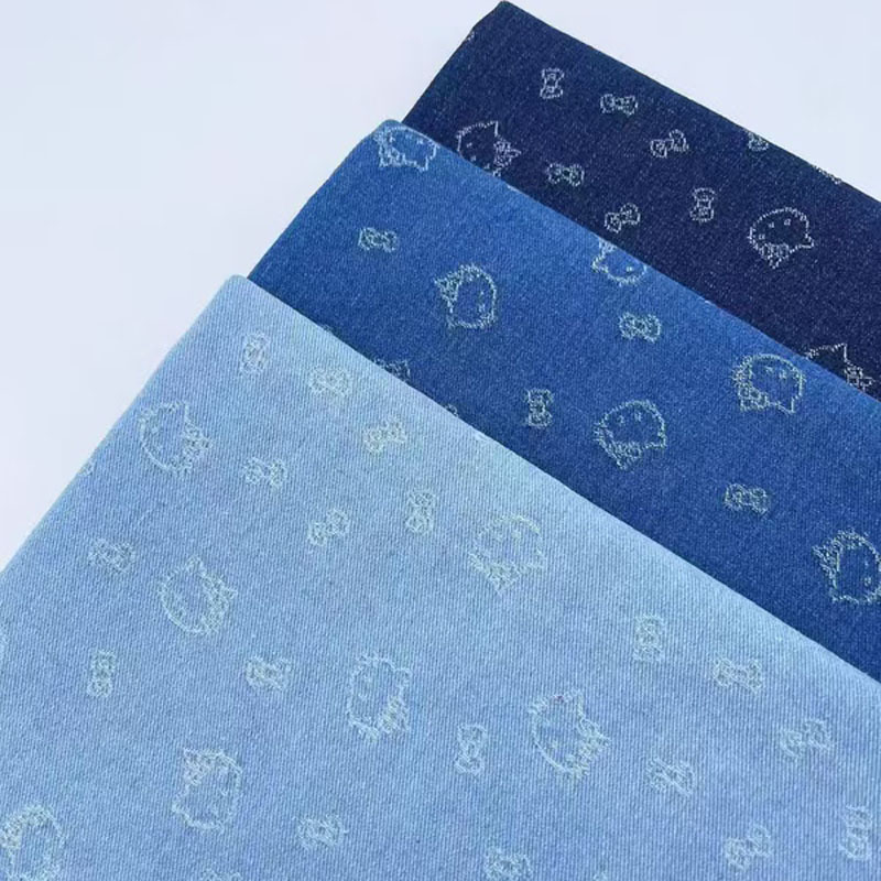 Kitty Kitten Jacquard Washed Denim Fabric Pants Jacket Skirt Children's Clothing Bags Hats Fabric Wholesale