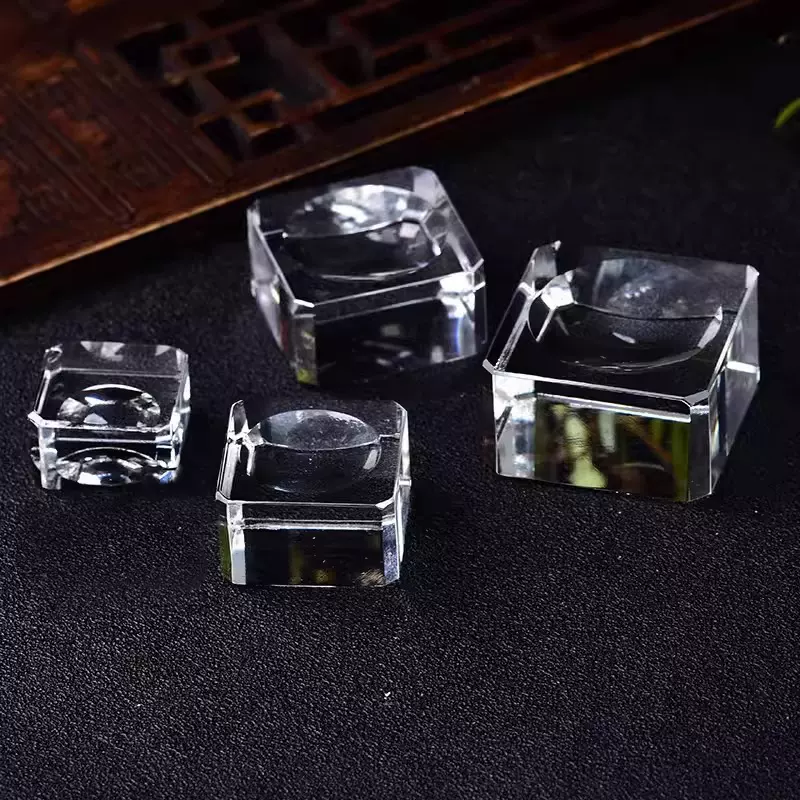 G方形水晶底座球托球座支架玻璃透明凹槽小底托展示家居饰品摆件
