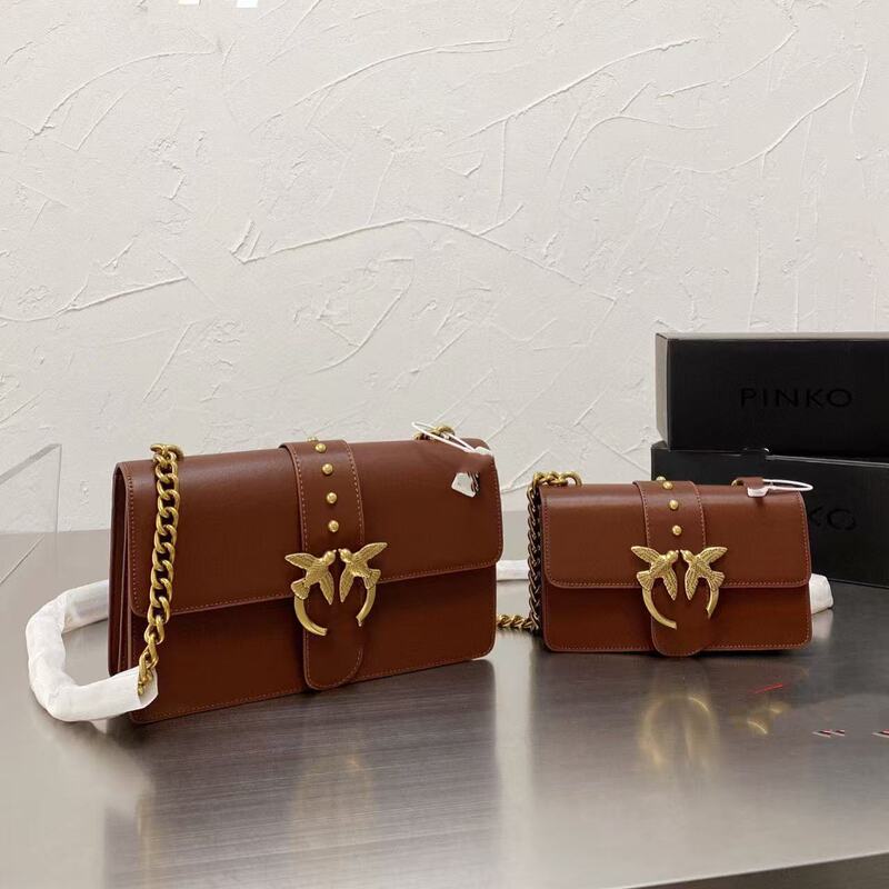 Pink * Same Chain Swallow Bag Dionyor Leather Shoulder Crossbody Badge Embossed Underarm Bird Double Swallow