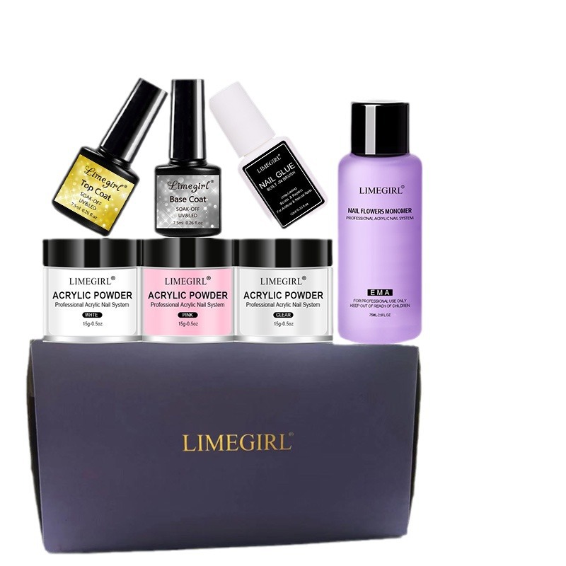Set de Práctica de Uñas Francesas de Amazon, Polvo de Cristal, Líquido Cristalino, Blanco, 42 Colores, Capa Base, Capa Superior