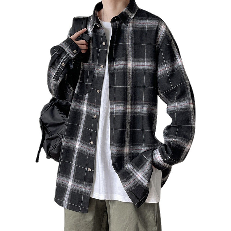 [SHOPEE Popular] PH ropa transfronteriza de los hombres de primavera y otoño de los hombres de moda a cuadros suelta camisa de manga larga casual