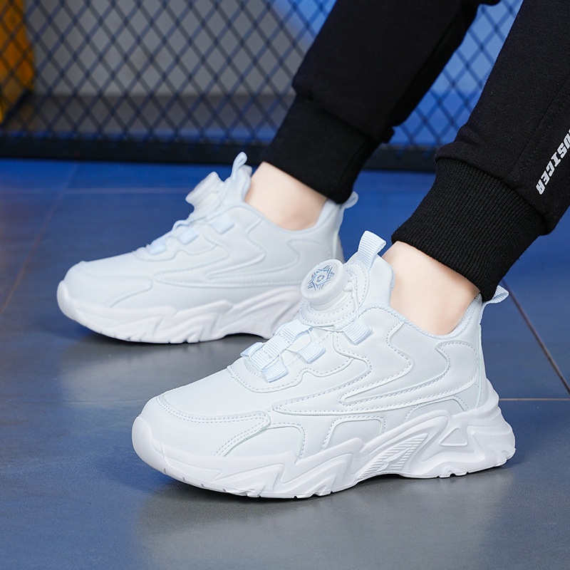 Estudiante de la escuela primaria zapatillas de deporte zapatos blancos de los niños blancos zapatillas de deporte casuales de las niñas zapatos blancos de cuero impermeable