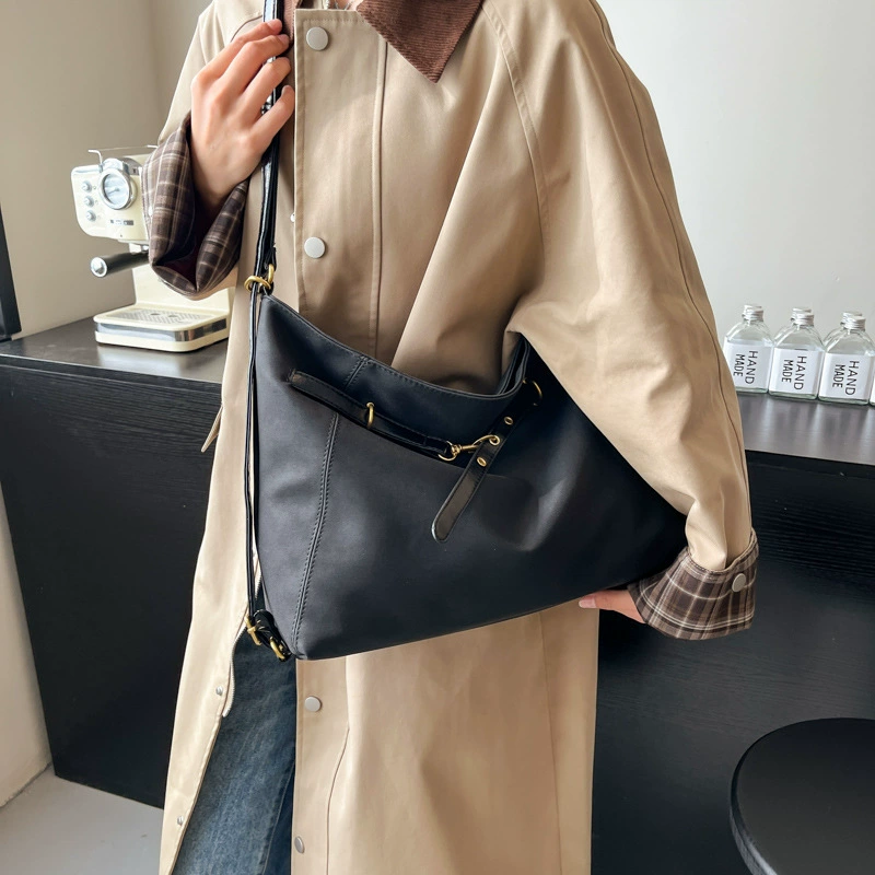 Demi-season shoulder bag, capacious matte backpack
