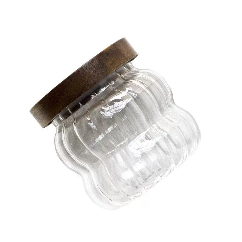 Ст striped glass sealing tank acacia wooden lid storage tank transparent storage storage tank coffee bean tea sealed can