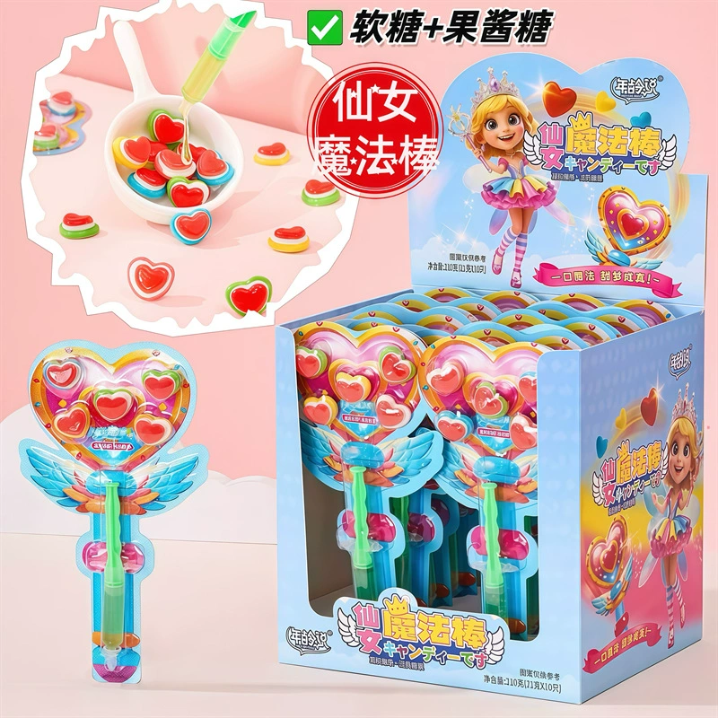 Производитель Magic Wand Peach Heart Soft Candy Jam Sugar Интернет-знаменитости Детские фруктовые конфеты QQ Gummy Candy Школьные игрушки Конфеты оптом