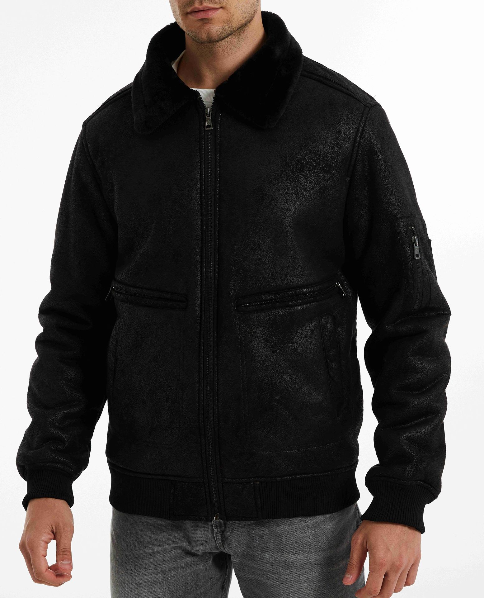 2024 autumn and winter new fur integrated jacket, men's casual multi pocket lapel, short fleece_voghion.com