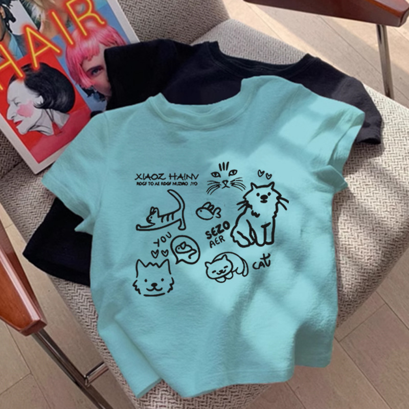 グレーの純綿半袖tシャツアメリカのプリントの正肩の丸首はスリムに見えます。|undefined